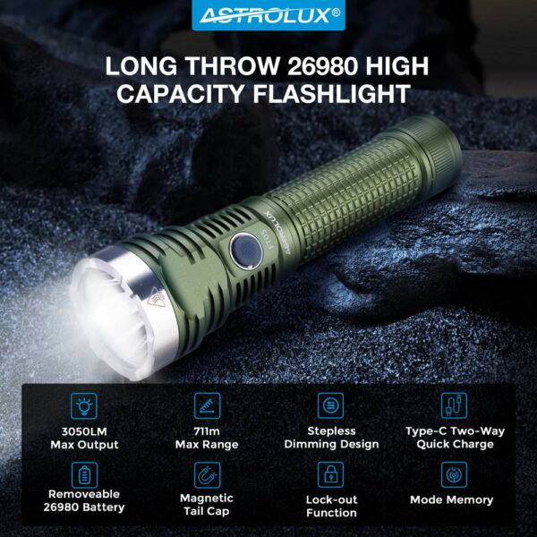 ASTROLUX FT05 / MATEMINCO A1 - Scheinwerfer Taschenlampe mit 1x HP50 HI LED 3.050 Lumen & 26980 Akku – Bild 10