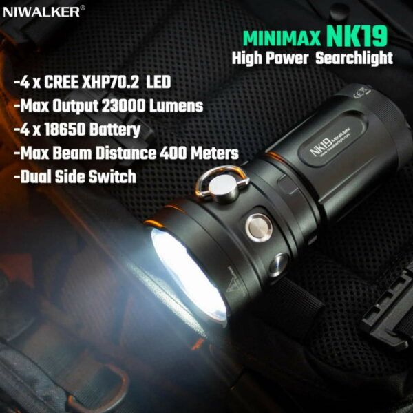 NIWALKER NK19 - Taschenlampe mit 4x XHP70.2 LEDs für bis zu 23000 Lumen – Bild 4