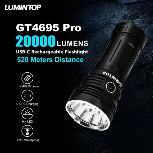 LUMINTOP GT4695 Pro - Taschenlampe mit 9x LED für 20.000 Lumen – Bild 11