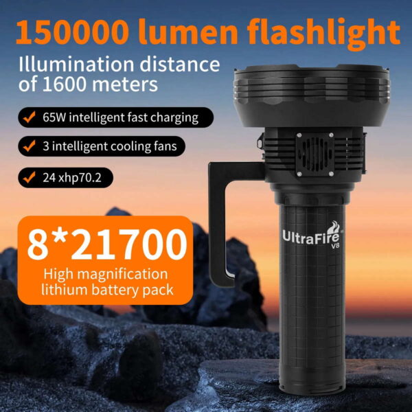 ULTRAFIRE V8 Apollo - Suchscheinwerfer mit 24x XHP70. LED für bis zu 150000 Lumen – Bild 3