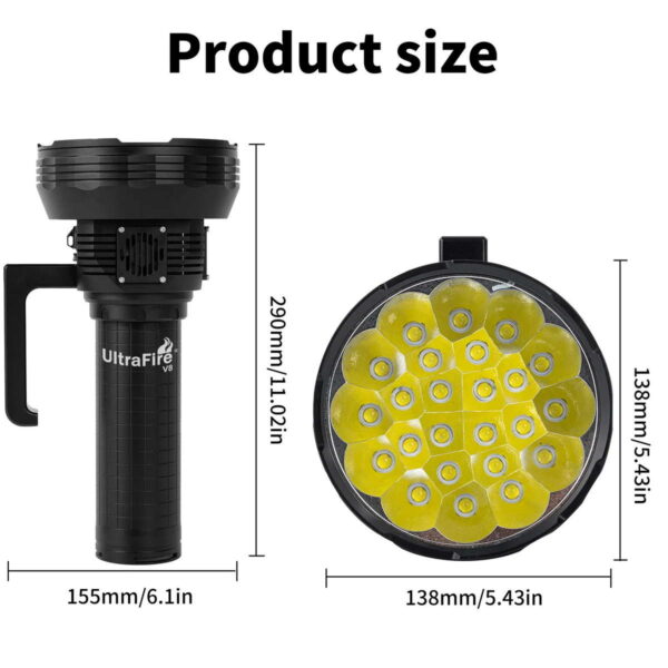 ULTRAFIRE V8 Apollo - Suchscheinwerfer mit 24x XHP70. LED für bis zu 150000 Lumen – Bild 5