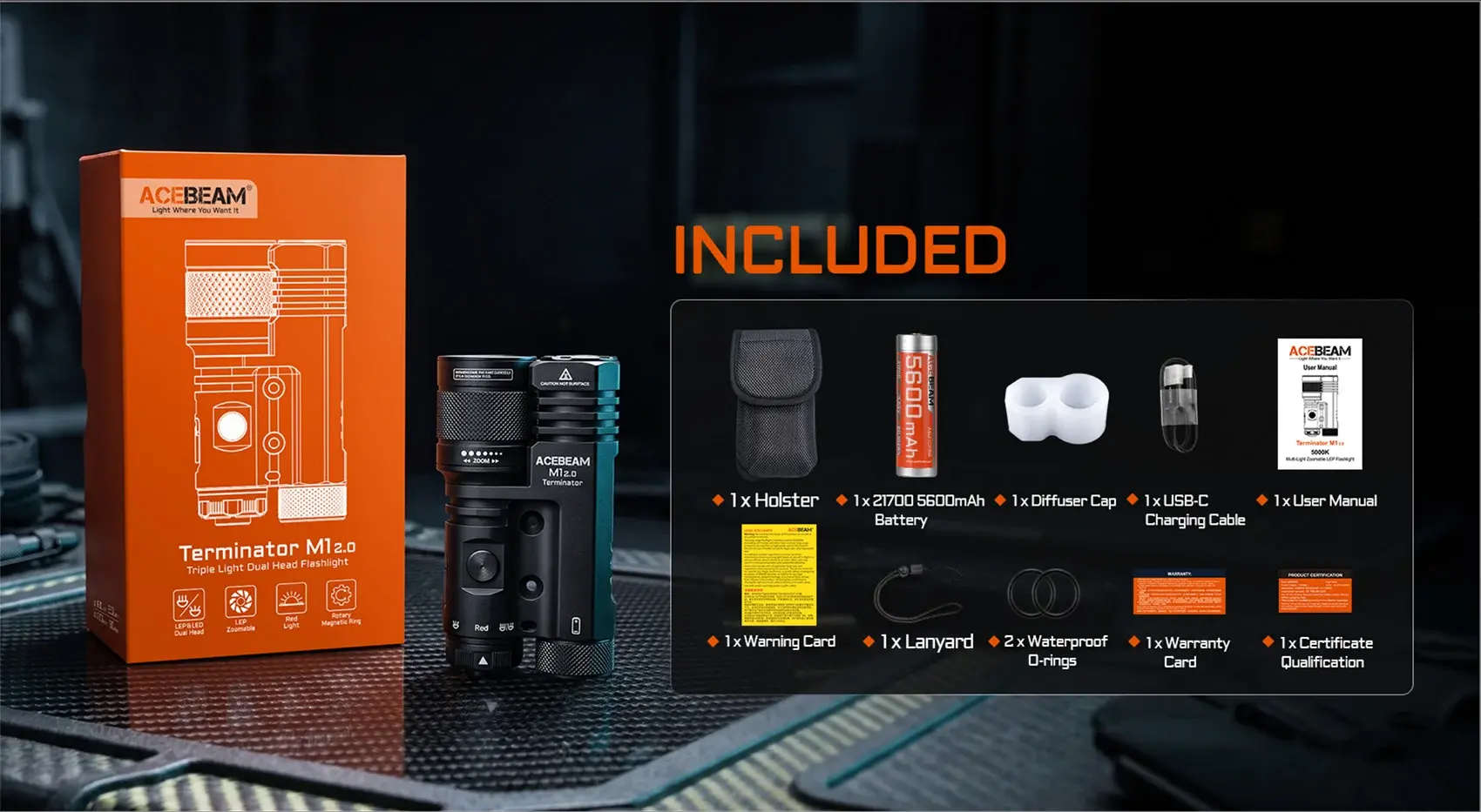 ACEBEAM Terminator M1 2.0 - Dual Head LEP & LED Taschenlampe – Bild 17
