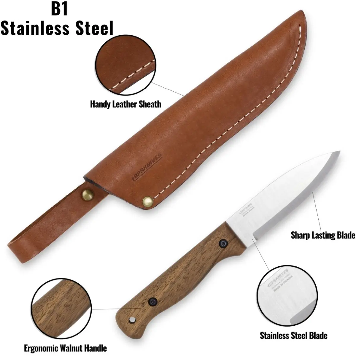 BPS KNIVES B1 - feststehendes Outdoor & Bushcraft Messer – Bild 2