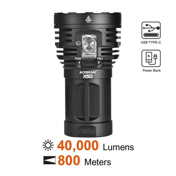 ACEBEAM X50 - Taschenlampe mit 8x XHP70.2 LEDs für bis zu 40.000 Lumen
