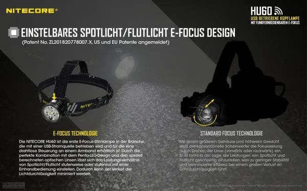 NITECORE HU60 - elektronischer Fokus inkl. Fernbedienung, 1.200/1.600 Lumen – Bild 3