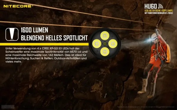 NITECORE HU60 - elektronischer Fokus inkl. Fernbedienung, 1.200/1.600 Lumen – Bild 5