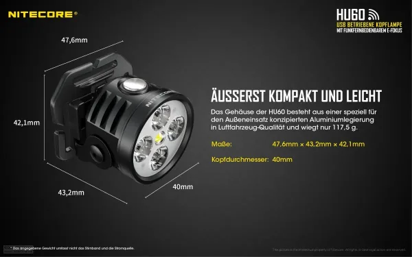 NITECORE HU60 - elektronischer Fokus inkl. Fernbedienung, 1.200/1.600 Lumen – Bild 8